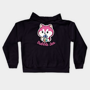 Husky Bubble Tea Dog Owner Retro Funny Dog Kids Hoodie